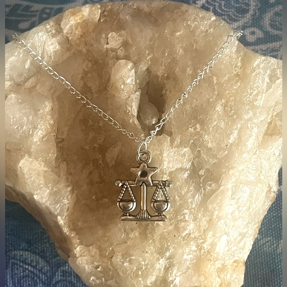 Jewelry - Sterling Silver Libra Zodiac Scales Boho Pendant On 19in Chain Necklace -New